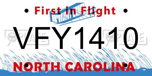 VFY1410 North Carolina License Plate