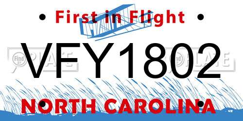 VFY1802 North Carolina License Plate