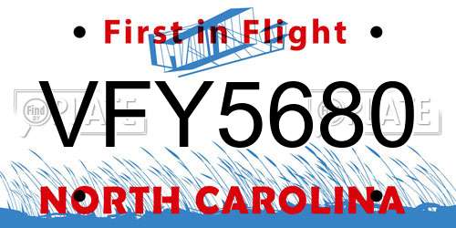 VFY5680 North Carolina License Plate