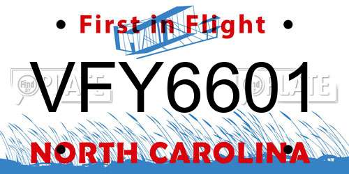 VFY6601 North Carolina License Plate