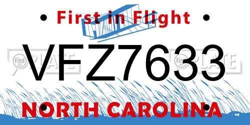 VFZ7633 North Carolina License Plate