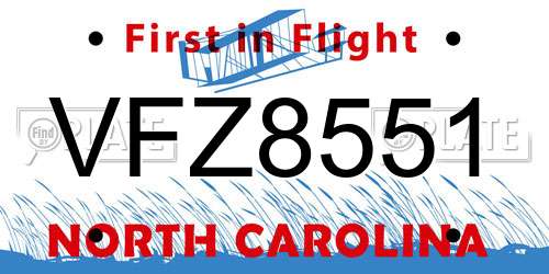 VFZ8551 North Carolina License Plate