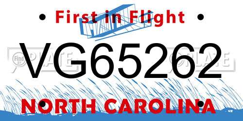 VG65262 North Carolina License Plate