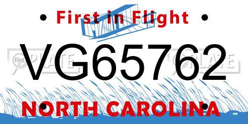VG65762 North Carolina License Plate