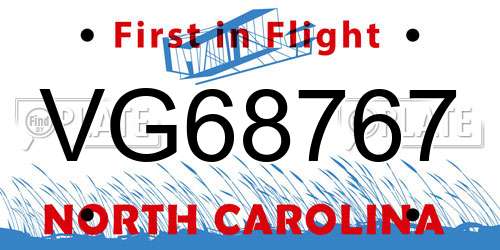 VG68767 North Carolina License Plate