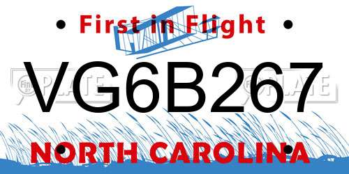 VG6B267 North Carolina License Plate