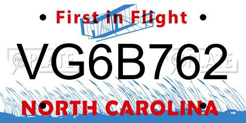VG6B762 North Carolina License Plate