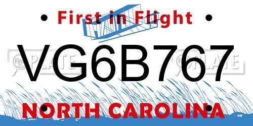 VG6B767 North Carolina License Plate