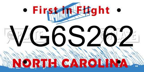VG6S262 North Carolina License Plate