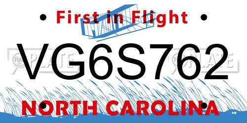 VG6S762 North Carolina License Plate