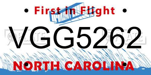 VGG5262 North Carolina License Plate