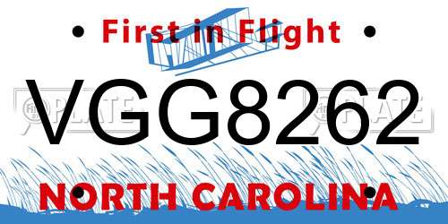 VGG8262 North Carolina License Plate