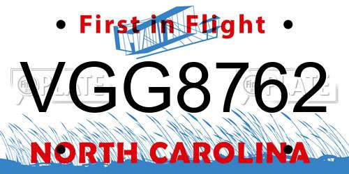 VGG8762 North Carolina License Plate