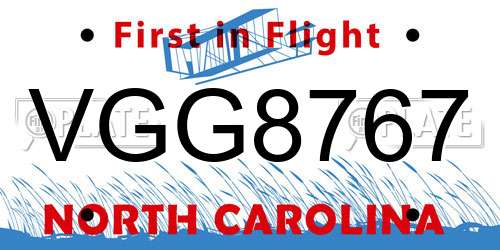 VGG8767 North Carolina License Plate