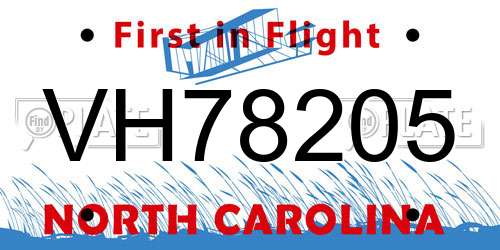 VH78205 North Carolina License Plate