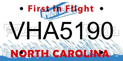 VHA5190 North Carolina License Plate