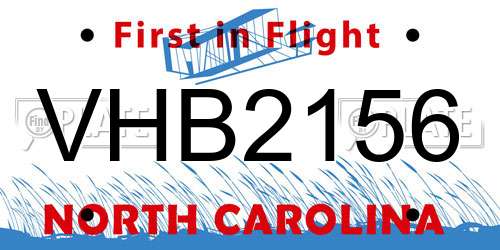 VHB2156 North Carolina License Plate