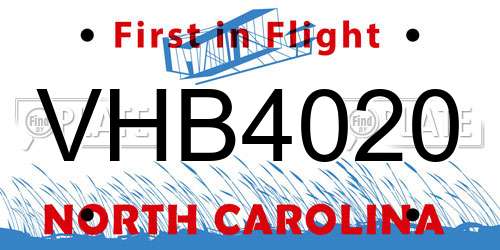 VHB4020 North Carolina License Plate