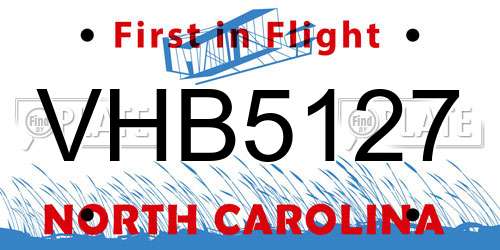 VHB5127 North Carolina License Plate