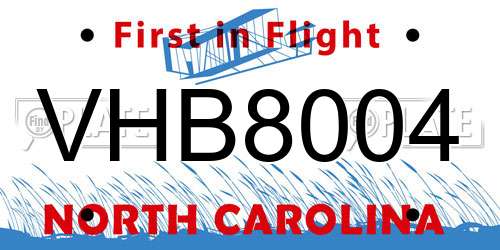 VHB8004 North Carolina License Plate