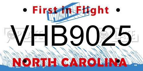 VHB9025 North Carolina License Plate