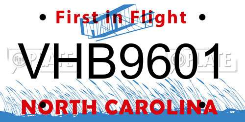 VHB9601 North Carolina License Plate