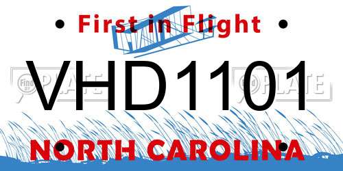 VHD1101 North Carolina License Plate