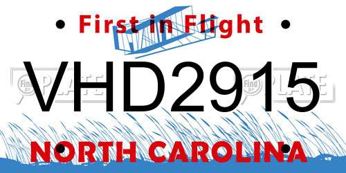 VHD2915 North Carolina License Plate