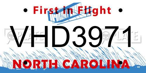 VHD3971 North Carolina License Plate