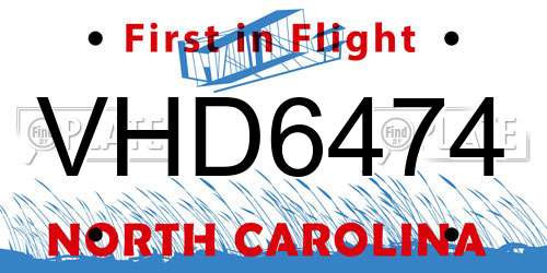 VHD6474 North Carolina License Plate