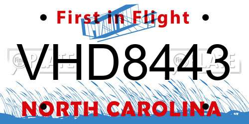 VHD8443 North Carolina License Plate