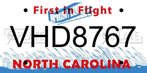 VHD8767 North Carolina License Plate