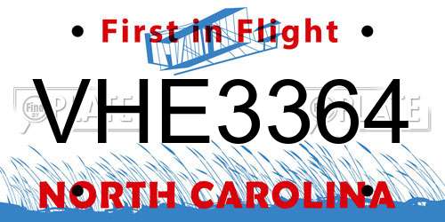 VHE3364 North Carolina License Plate
