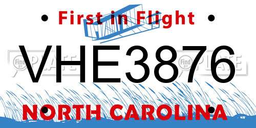 VHE3876 North Carolina License Plate
