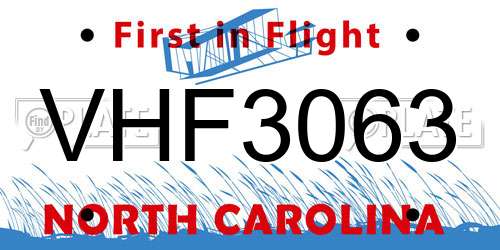 VHF3063 North Carolina License Plate