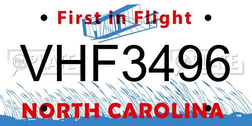 VHF3496 North Carolina License Plate