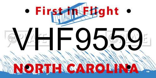 VHF9559 North Carolina License Plate