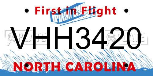 VHH3420 North Carolina License Plate
