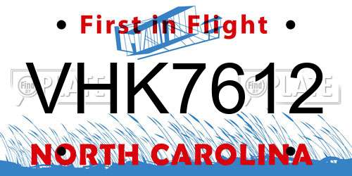 VHK7612 North Carolina License Plate