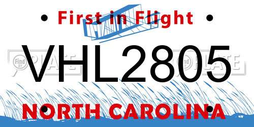 VHL2805 North Carolina License Plate