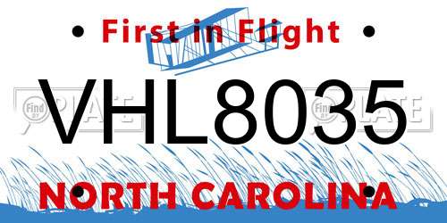 VHL8035 North Carolina License Plate