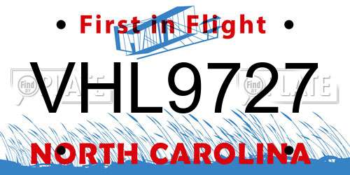 VHL9727 North Carolina License Plate