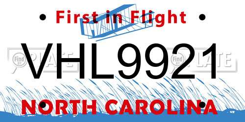 VHL9921 North Carolina License Plate