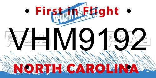 VHM9192 North Carolina License Plate