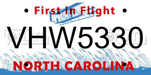 VHW5330 North Carolina License Plate