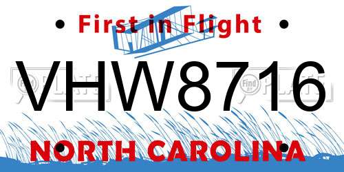 VHW8716 North Carolina License Plate
