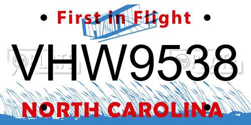 VHW9538 North Carolina License Plate