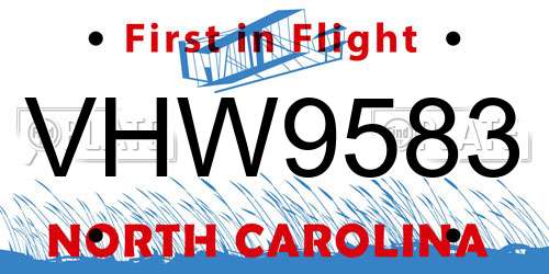 VHW9583 North Carolina License Plate