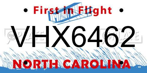 VHX6462 North Carolina License Plate