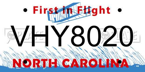VHY8020 North Carolina License Plate
